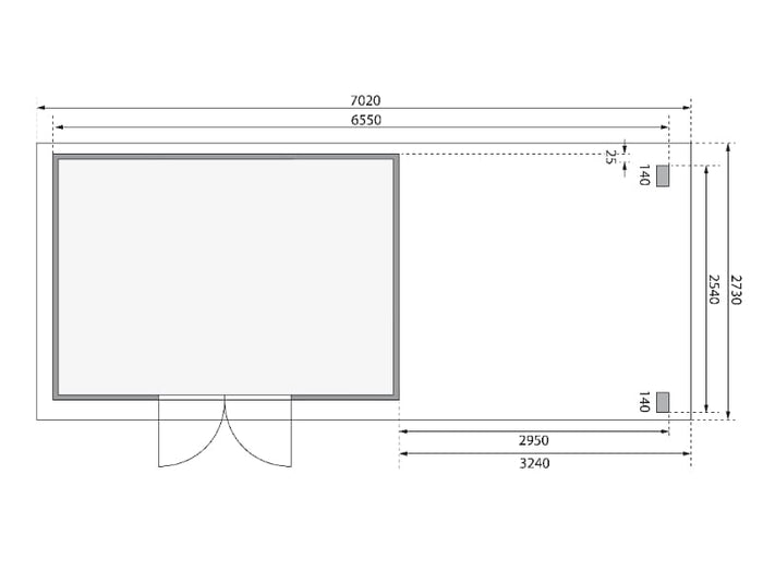 Karibu Gartenhaus Kastorf 7 - terragrau mit Anbaudach 3,2 m und 28 mm Seiten- und Rückwand