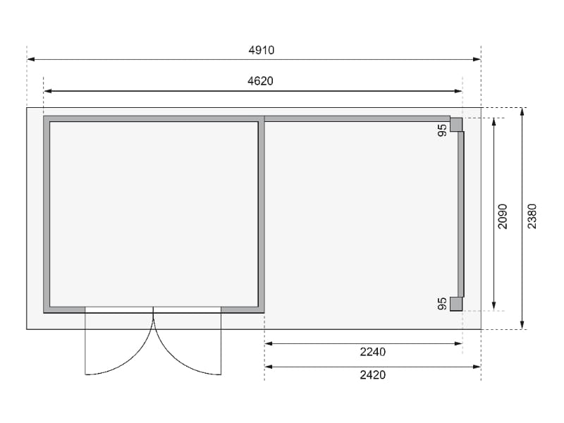 Karibu Gartenhaus Kerko 3 in terragrau mit 2,40 m Anbaudach und Rück-und Seitenwänden