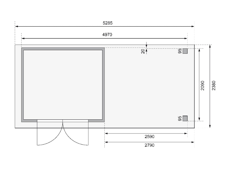 Karibu Gartenhaus Kerko 3 in terragrau mit 2,80 m Anbaudach inklusive Rück-und Seitenwand