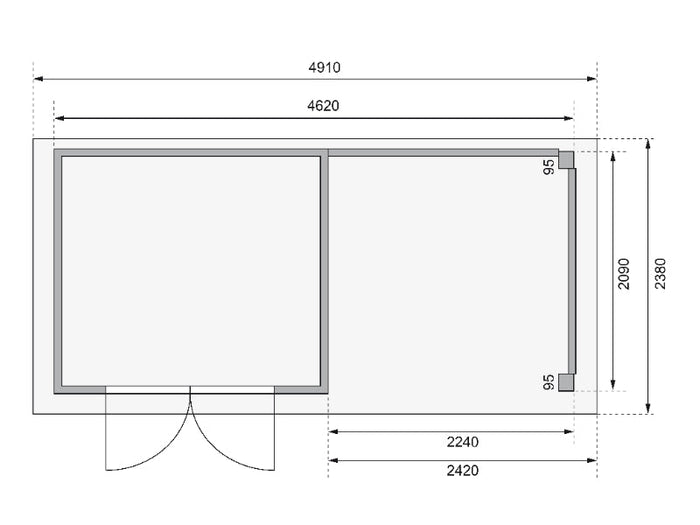 Karibu Gartenhaus Kerko 3 natur mit 2,40 m Anbaudach, Rückwand