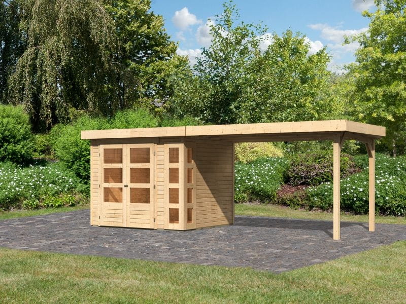 Karibu Gartenhaus Kerko 3 natur mit 2,80 m Anbaudach