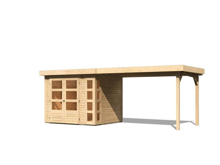 Karibu Gartenhaus Kerko 3 natur mit 2,80 m Anbaudach