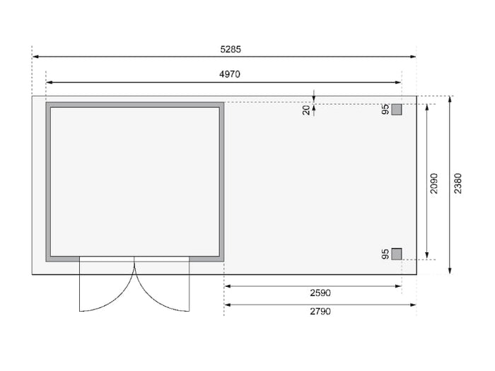 Karibu Gartenhaus Kerko 3 natur mit 2,80 m Anbaudach