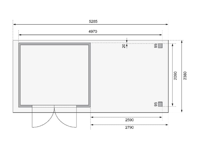 Karibu Gartenhaus Kerko 3 natur mit 2,80 m Anbaudach Inklusive Rück-und Seitenwand