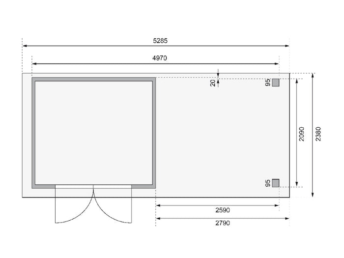 Karibu Gartenhaus Kerko 3 natur mit Anbaudach 2,80 m inkl. Rückwand