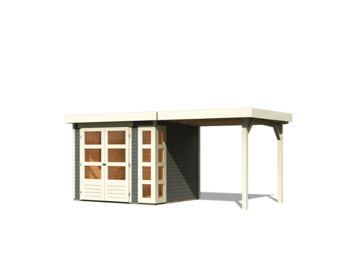 Karibu Gartenhaus Kerko 3 terragrau mit 2,40 m Anbaudach