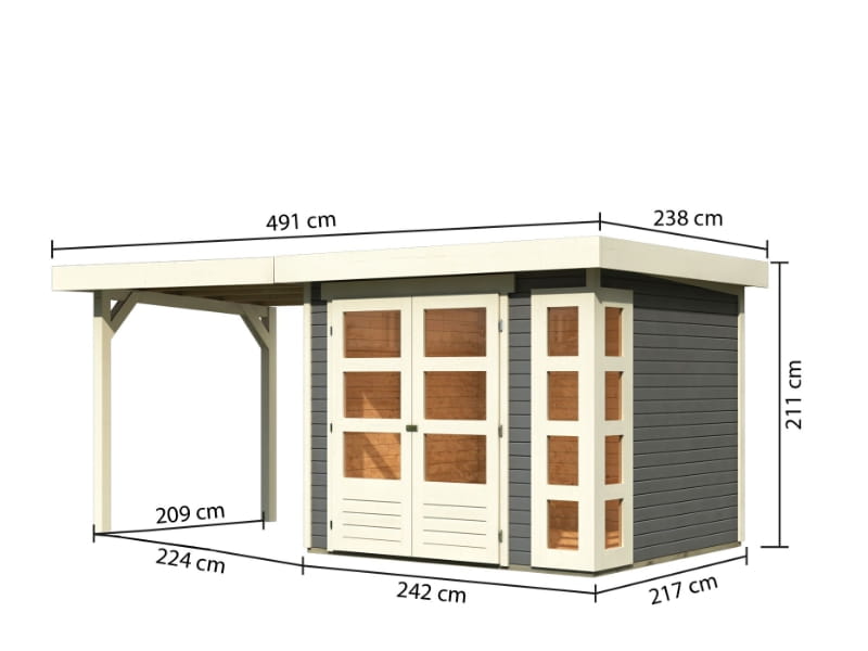 Karibu Gartenhaus Kerko 3 terragrau mit 2,40 m Anbaudach