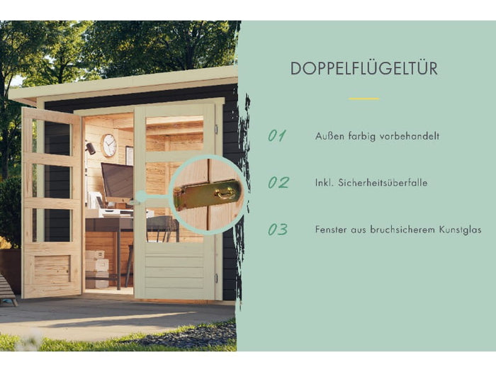 Karibu Gartenhaus Kerko 3 terragrau mit 2,40 m Anbaudach