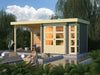 Karibu Gartenhaus Kerko 3 terragrau mit 2,40 m Anbaudach, Rückwand