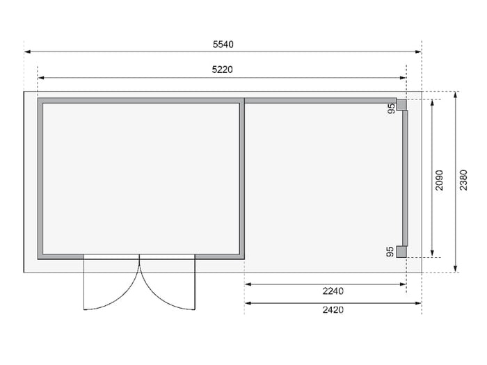 Karibu Gartenhaus Kerko 4 in terragrau mit Anbaudach 2,40 m