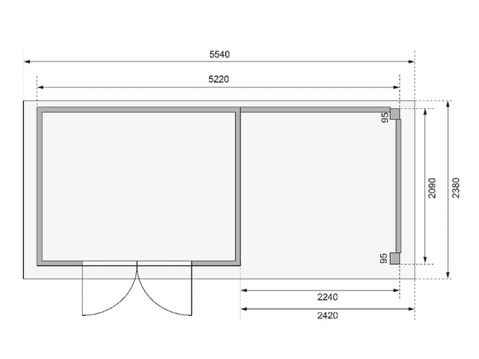 Karibu Gartenhaus Kerko 4 natur mit Anbaudach 2,40 m, Rückwand