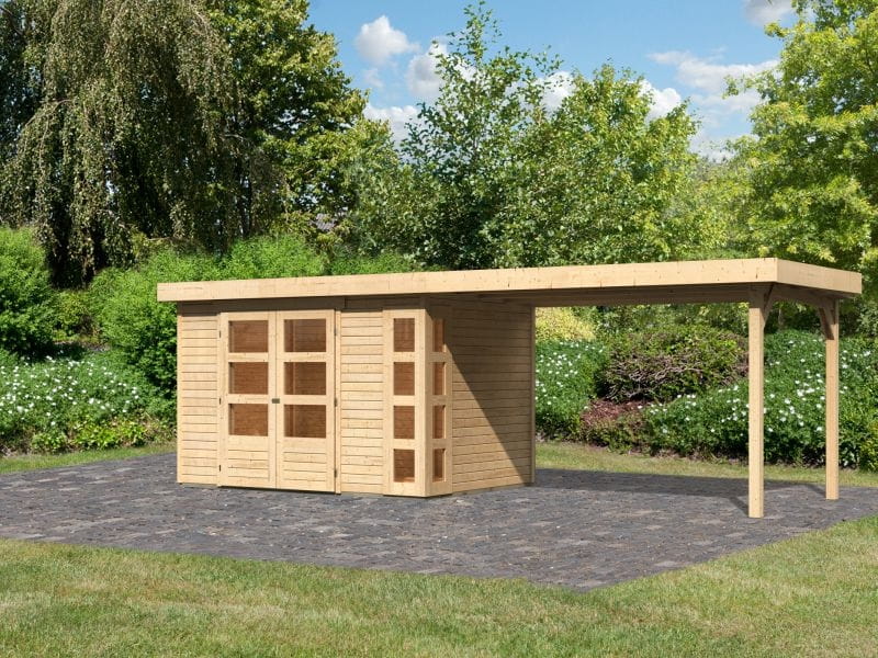Karibu Gartenhaus Kerko 4 natur mit Anbaudach 2,80 m