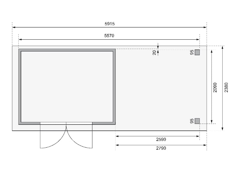 Karibu Gartenhaus Kerko 4 natur mit Anbaudach 2,80 m