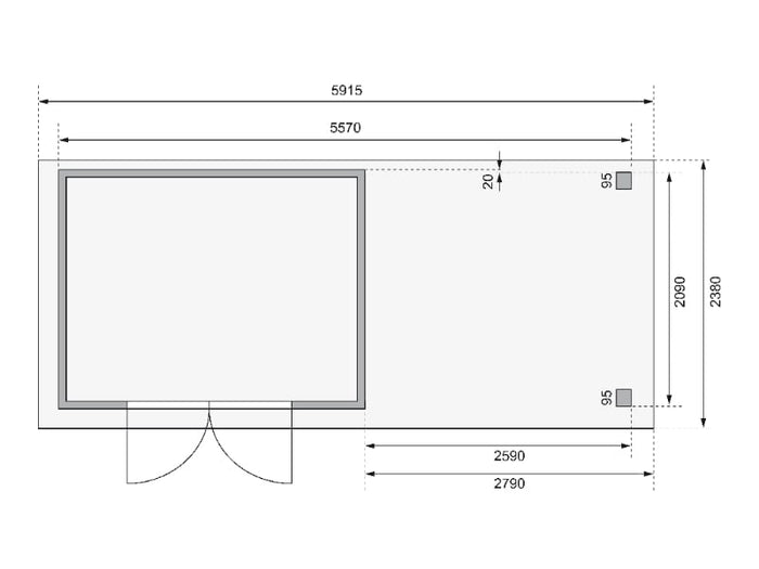 Karibu Gartenhaus Kerko 4 terragrau mit Anbaudach 2,80 m inkl. Rückwand