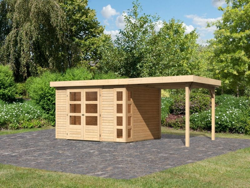 Karibu Gartenhaus Kerko 5 natur mit Anbaudach 2,40 m