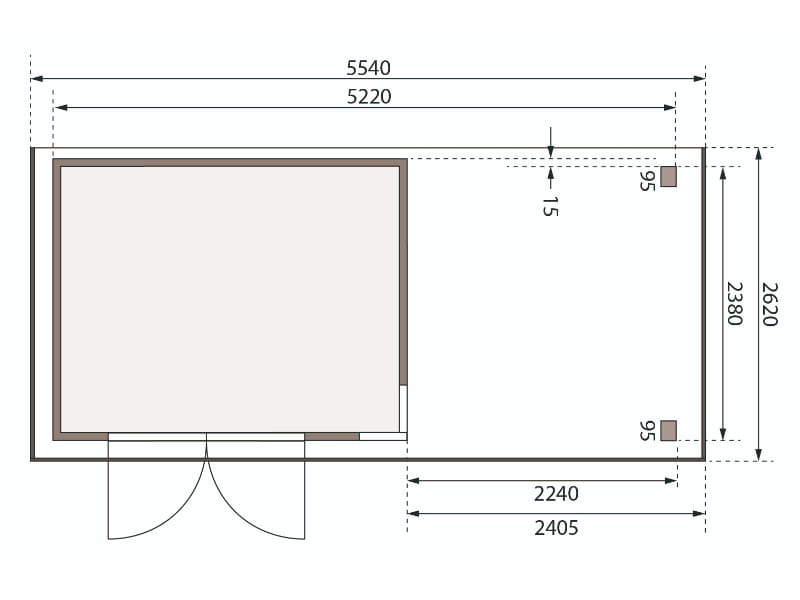 Karibu Gartenhaus Kerko 5 natur mit Anbaudach 2,40 m
