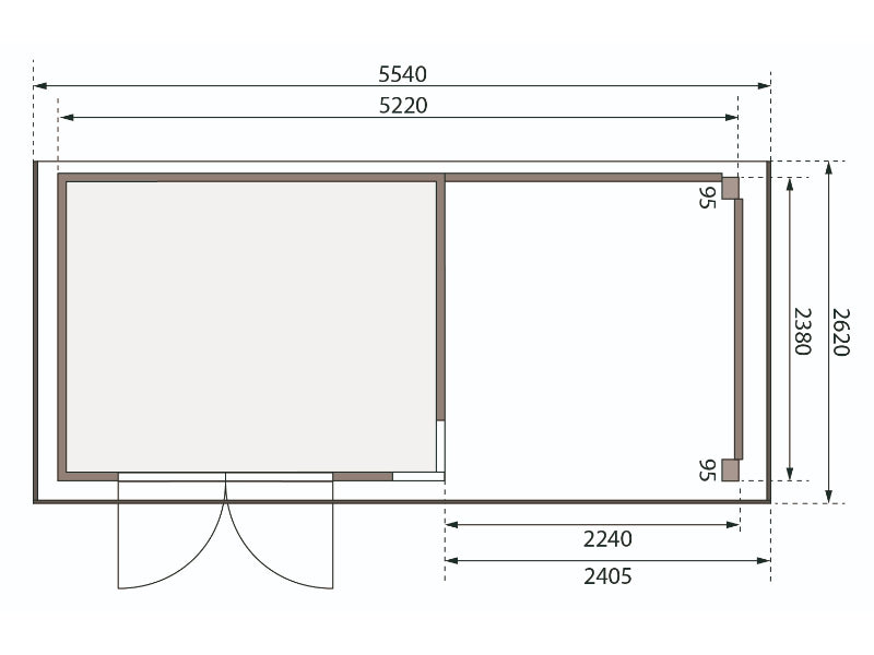 Karibu Gartenhaus Kerko 5 natur mit Anbaudach 2,40 m inkl. Seiten- und Rückwand