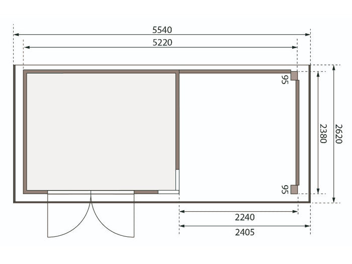 Karibu Gartenhaus Kerko 5 natur mit Anbaudach 2,40 m inkl. Seiten- und Rückwand