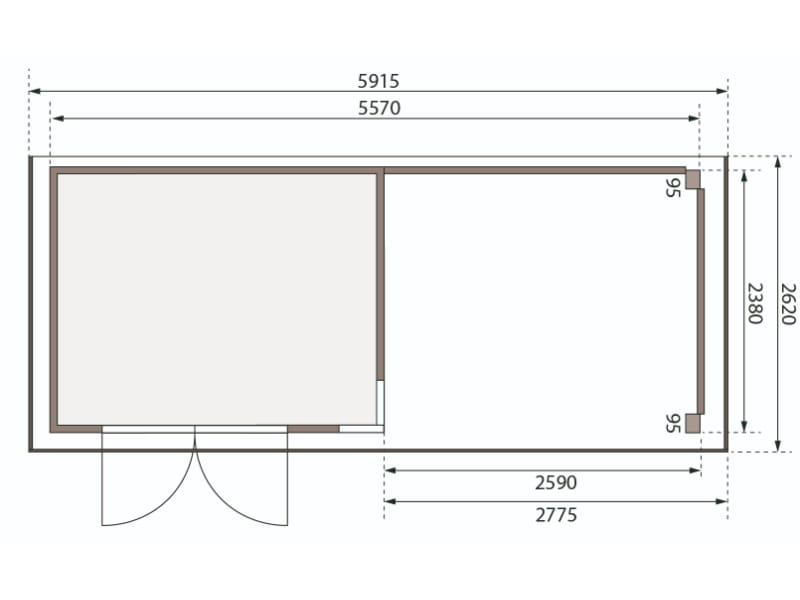 Karibu Gartenhaus Kerko 5 natur mit Anbaudach 2,80 m inkl. Rückwand
