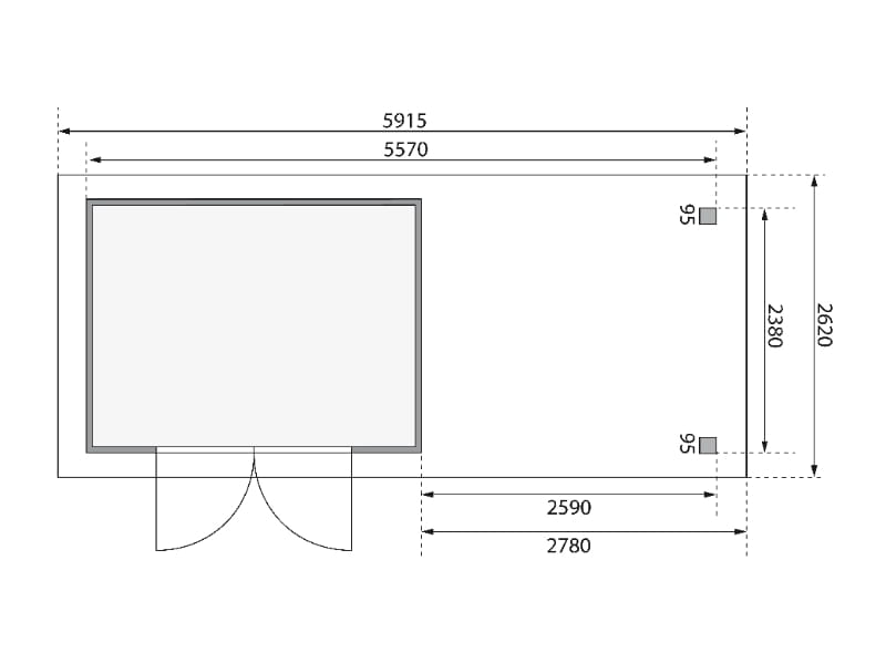 Karibu Gartenhaus Kerko 5 natur mit Anbaudach 2,80 m inkl. Seiten- und Rückwand