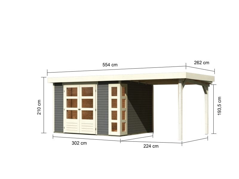 Karibu Gartenhaus Kerko 5 terragrau mit Anbaudach 2,40 m