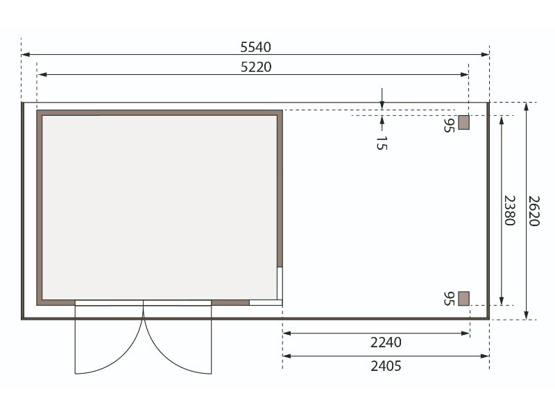 Karibu Gartenhaus Kerko 5 terragrau mit Anbaudach 2,40 m