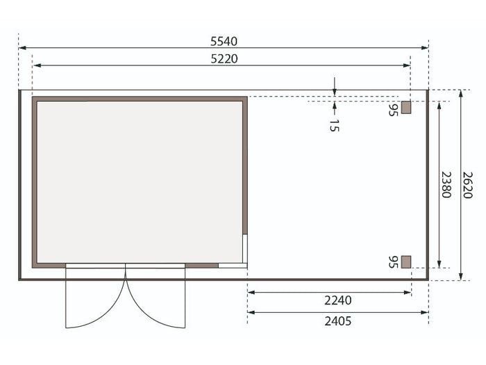 Karibu Gartenhaus Kerko 5 terragrau mit Anbaudach 2,40 m