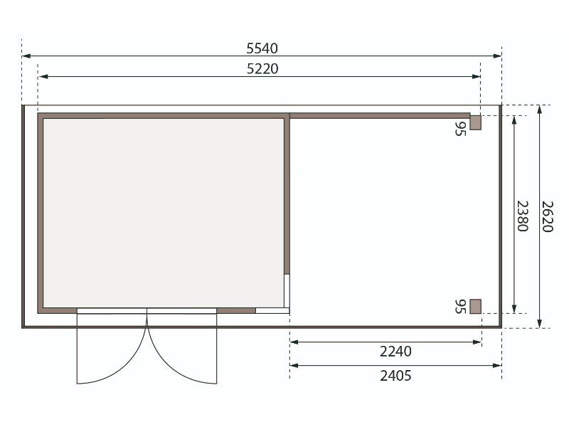 Karibu Gartenhaus Kerko 5 terragrau mit Anbaudach 2,40 m inkl. Rückwand