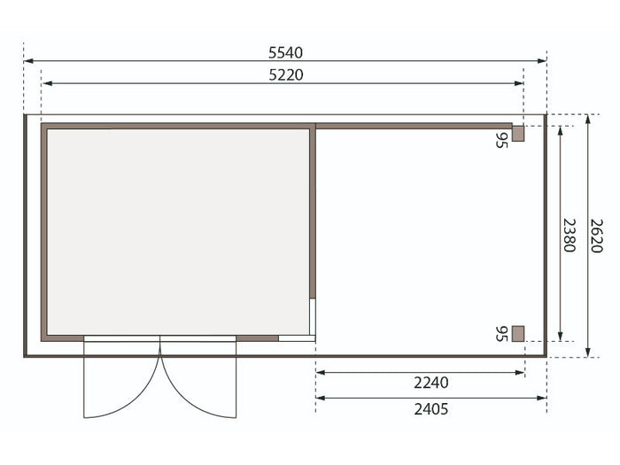 Karibu Gartenhaus Kerko 5 terragrau mit Anbaudach 2,40 m inkl. Rückwand