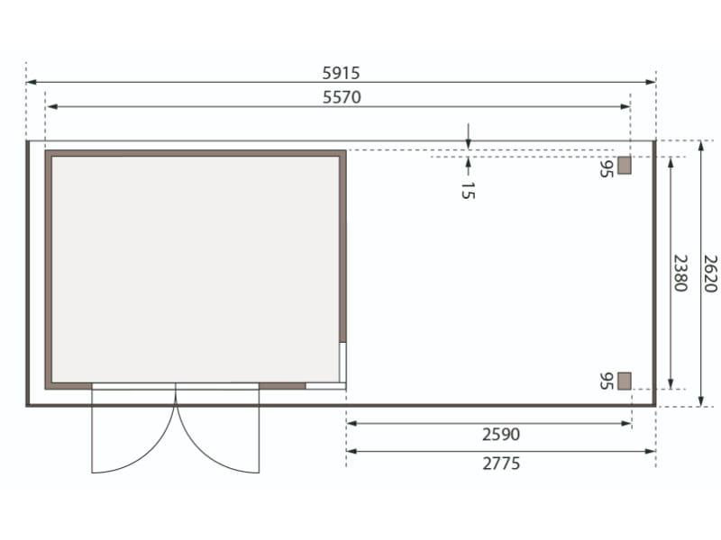 Karibu Gartenhaus Kerko 5 terragrau mit Anbaudach 2,80 m