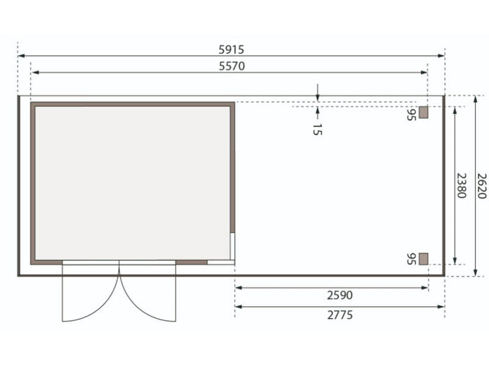 Karibu Gartenhaus Kerko 5 terragrau mit Anbaudach 2,80 m