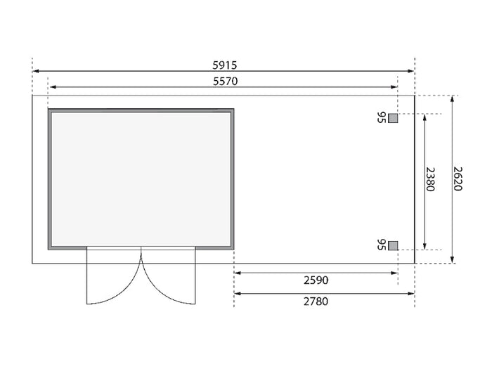 Karibu Gartenhaus Kerko 5 terragrau mit Anbaudach 2,80 m inkl. Seiten- und Rückwand