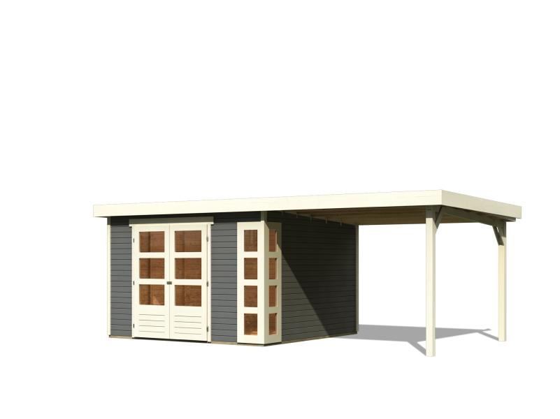Karibu Gartenhaus Kerko 6 mit 2,40 m Anbaudach, 19 mm, terragrau