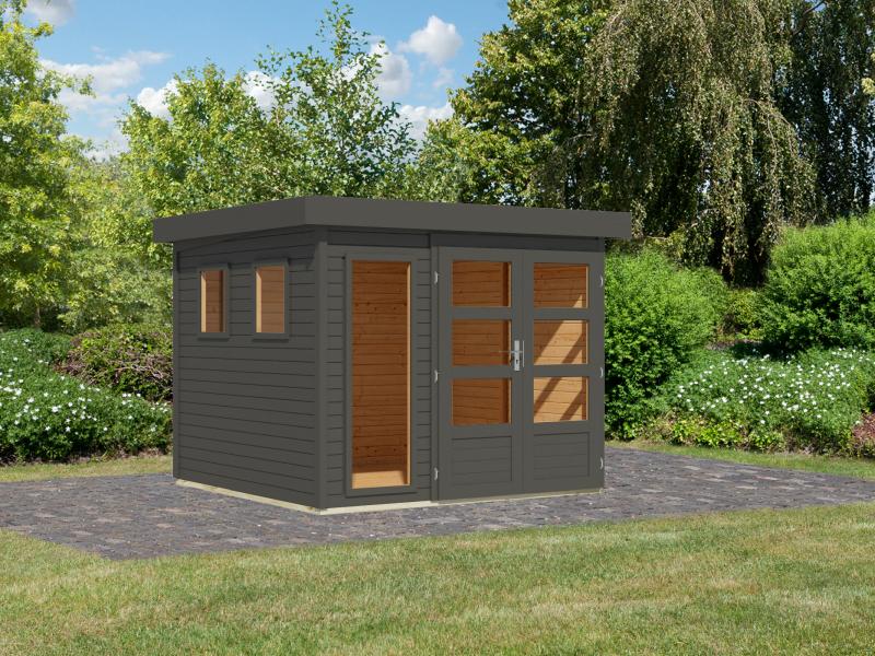 Karibu Gartenhaus Lahar 3,5, terragrau komplett, 19 mm