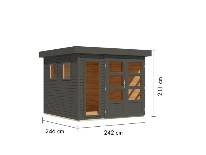 Karibu Gartenhaus Lahar 3,5, terragrau komplett, 19 mm