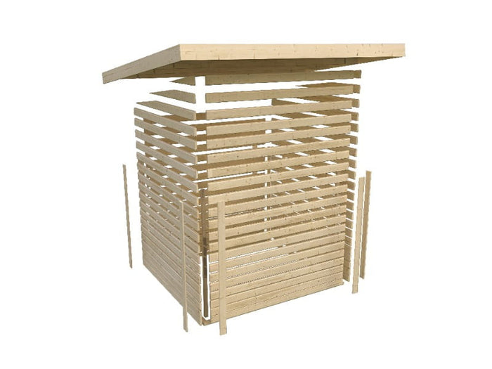 Karibu Gartenhaus Lahar 5, terragrau komplett, inkl. Anbaudach 2,40 m Breite