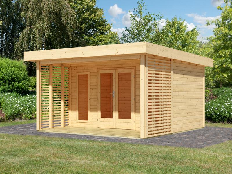 Karibu Gartenhaus Lily, natur, inkl. selbstklebende Dachbahn, Vlies, Wurzelschutzfolie (für Dachbegr