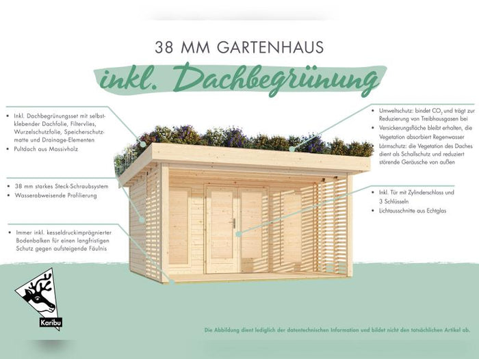 Karibu Gartenhaus Lily, natur, inkl. selbstklebende Dachbahn, Vlies, Wurzelschutzfolie (für Dachbegr