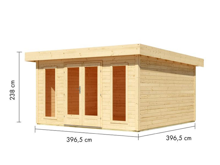 Karibu Gartenhaus Lotus, natur, inkl. selbstklebende Dachbahn, Vlies, Wurzelschutzfolie (für Dachbeg
