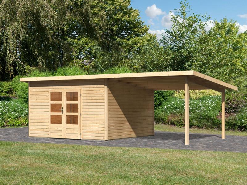 Karibu Gartenhaus Northeim 5 natur mit Anbaudach 3 m