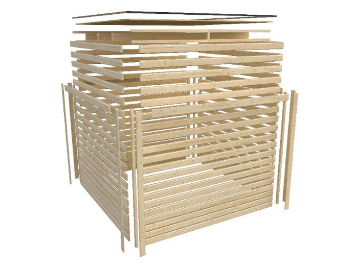 Karibu Gartenhaus Qubic 2 natur inkl. 2,70 m Anbaudach