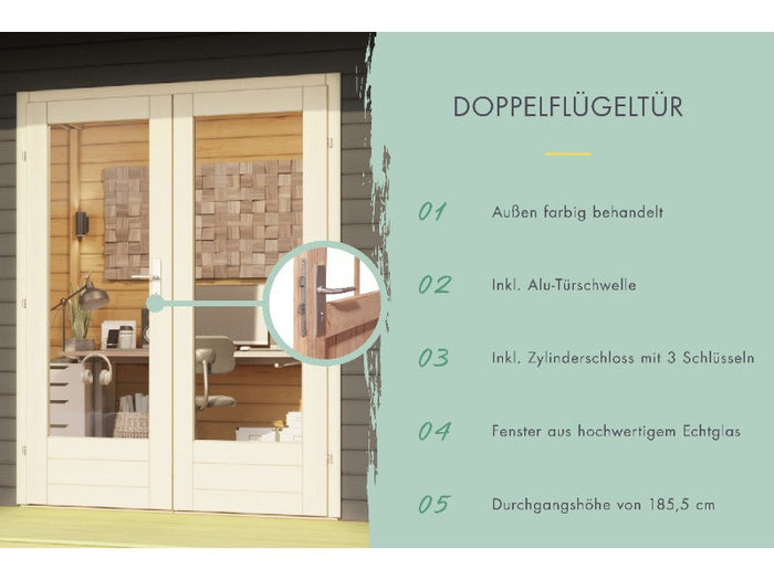 Karibu Gartenhaus Radeburg 1 terragrau mit Anbaudach 3,3 m inkl. Rückwand