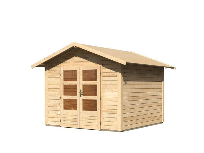 Karibu Gartenhaus Ravenna 2, natur, inkl. Fußboden und Dachschindeln (schwarz)