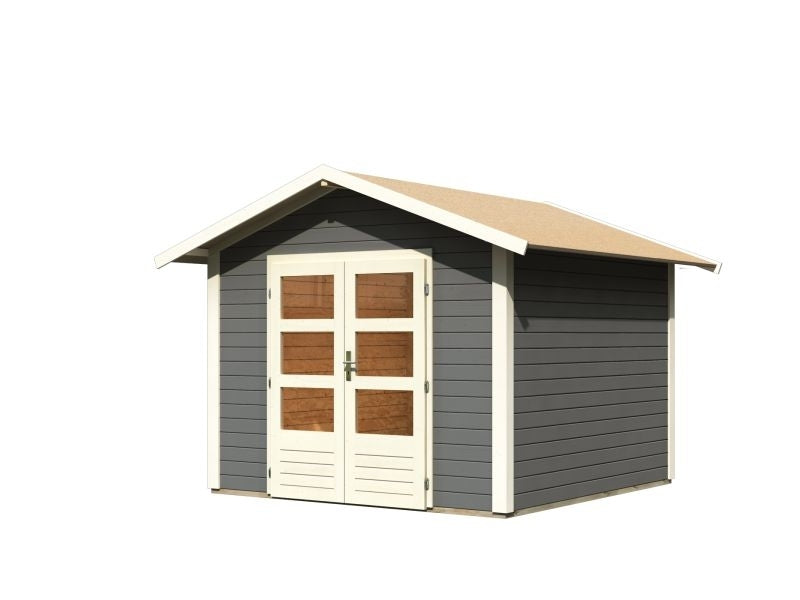 Karibu Gartenhaus Ravenna 2, terragrau, inkl. Fußboden und Dachschindeln (schwarz)