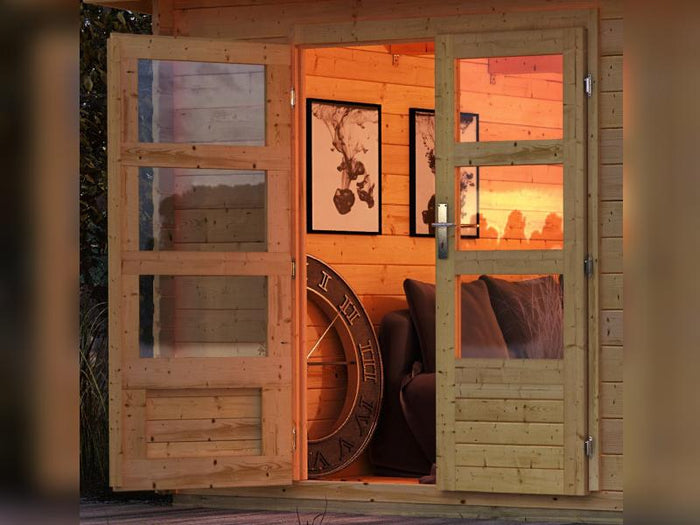 Karibu Gartenhaus Ravenna 3 natur, inkl. Fußboden und Schindeln