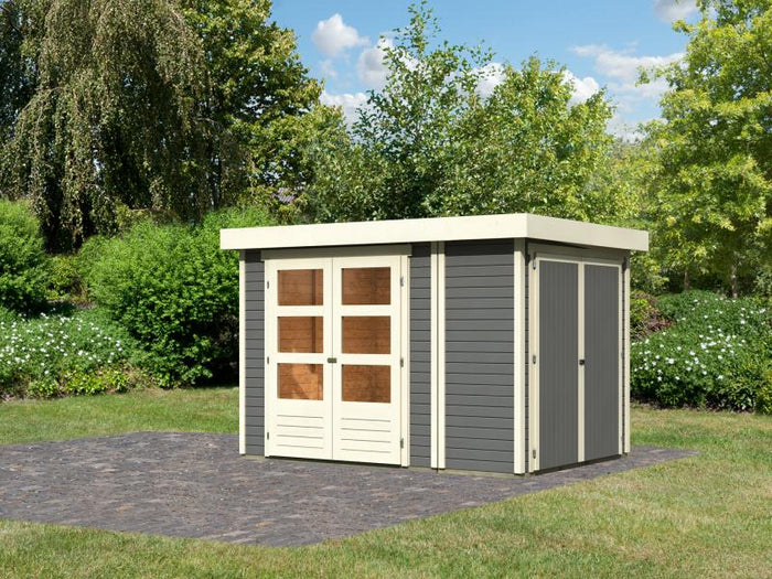 Karibu Gartenhaus Retola 2 terragrau 19 mm, inkl. Anbauschrank