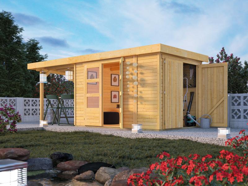 Karibu Gartenhaus Retola 3 mit Anbaudachdach 2,40 Meter