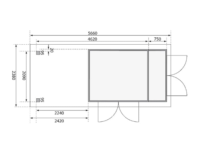 Karibu Gartenhaus Retola 3 mit Anbaudachdach 2,40 Meter