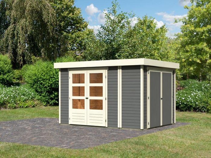 Karibu Gartenhaus Retola 4 inkl. Anbauschrank, terragrau