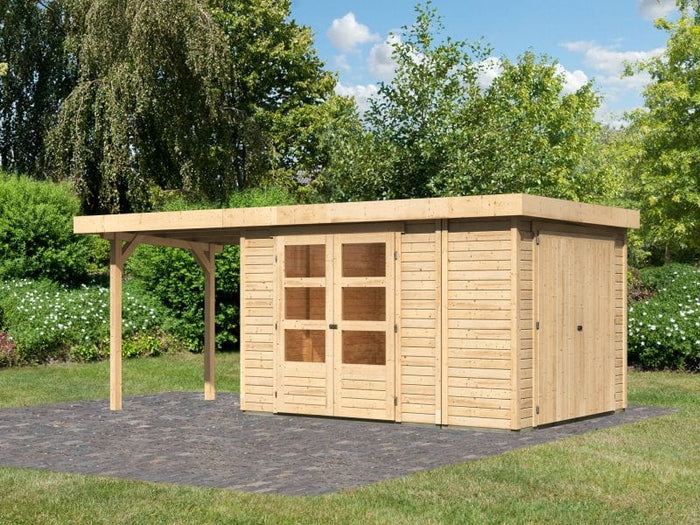Karibu Gartenhaus Retola 4 mit Anbauschrank und Anbaudach 2,40 Meter